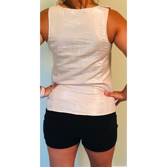 Creamy Metallic Tank Top with Ruffles Down Center - Picture 4 of 5